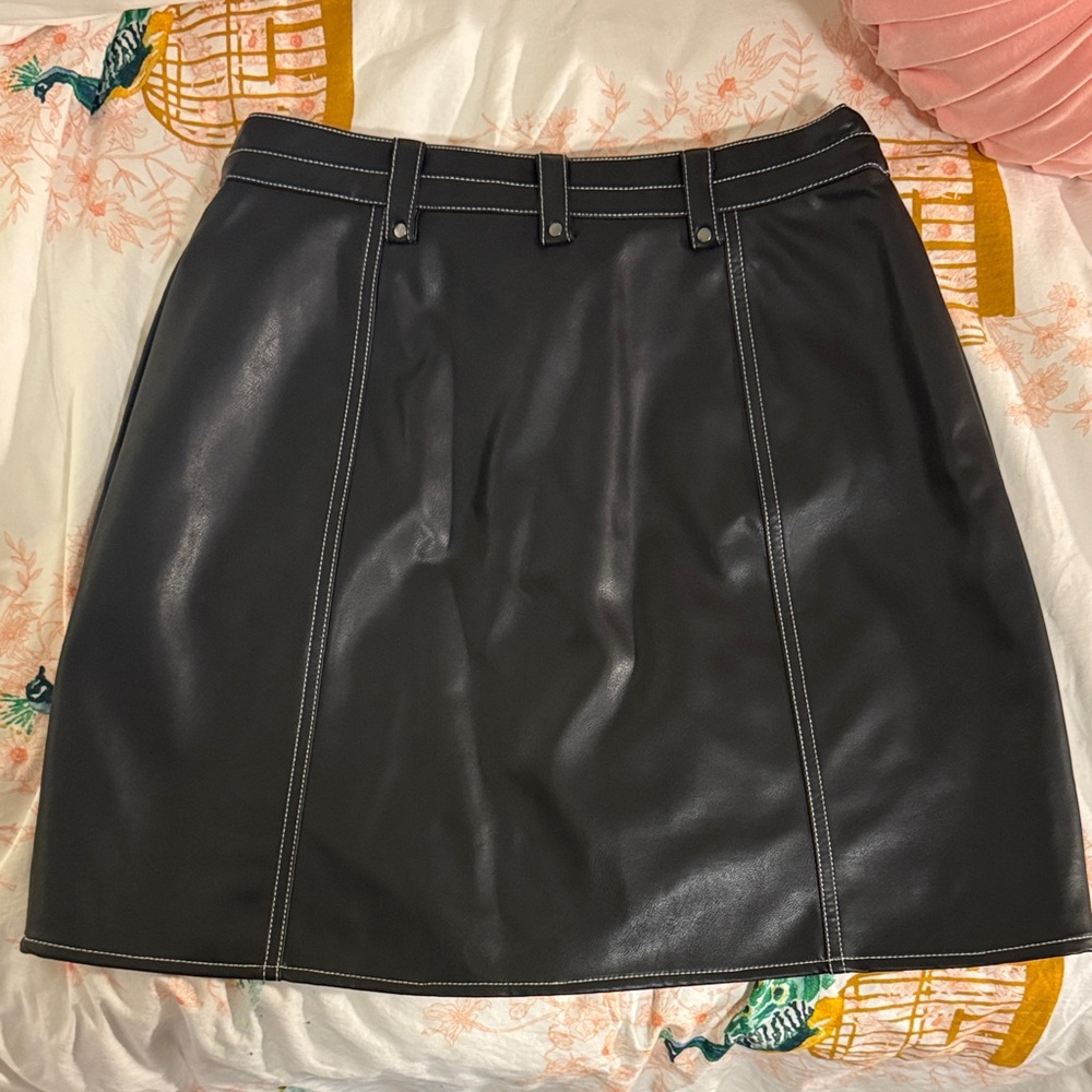 Maeve Black Faux Leather Mini Skirt with Button Accents - Picture 3 of 7